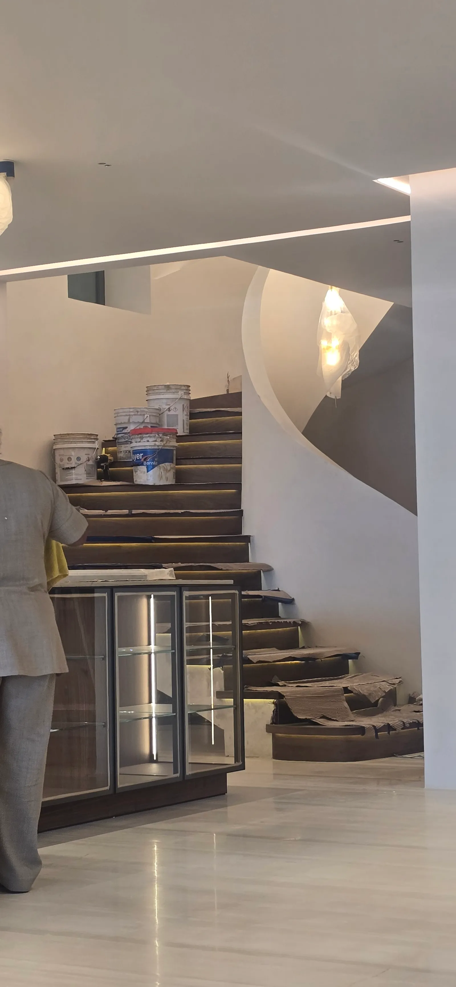 Sculptural staircase with accent lighting